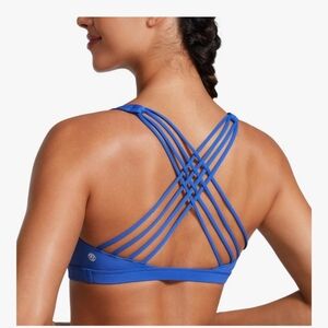 CRZ YOGA Naked Feeling Strappy Sports Bra - Criss Cross Back Wireless Sz S Blue